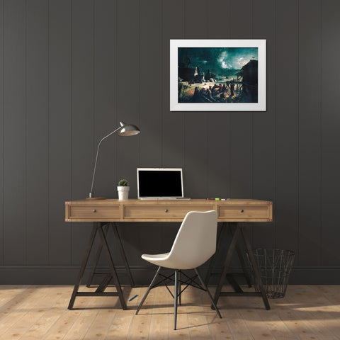 Corn Husking White Modern Wood Framed Art Print by Blythe, David Gilmour