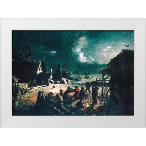 Corn Husking White Modern Wood Framed Art Print by Blythe, David Gilmour