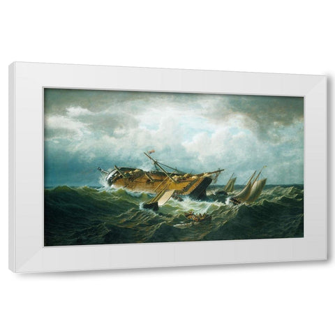 Shipwreck off Nantucket (Wreck off Nantucket after a Storm) 1860 White Modern Wood Framed Art Print by Bradford, WilliamÂ 