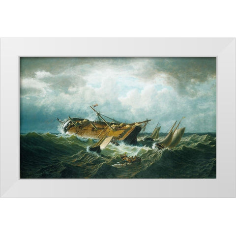 Shipwreck off Nantucket (Wreck off Nantucket after a Storm) 1860 White Modern Wood Framed Art Print by Bradford, WilliamÂ 