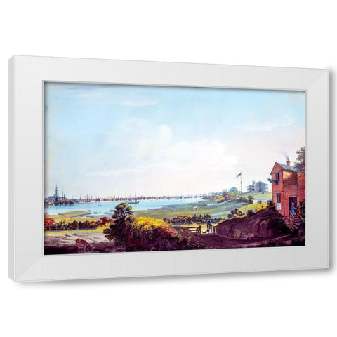 View of the City of New York and the Marine Hospital Taken from Wallabout White Modern Wood Framed Art Print by Calyo, Nicolino