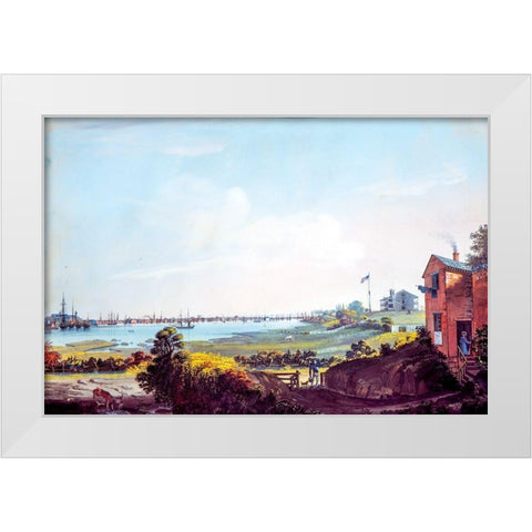 View of the City of New York and the Marine Hospital Taken from Wallabout White Modern Wood Framed Art Print by Calyo, Nicolino