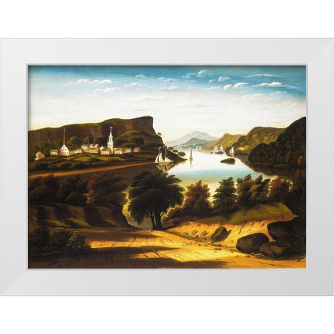 Lake George and the Village of Caldwell White Modern Wood Framed Art Print by Chambers, Thomas