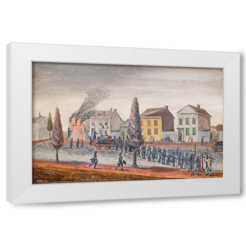 Fighting a Fire White Modern Wood Framed Art Print by Chappel, William P.