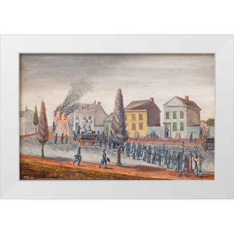 Fighting a Fire White Modern Wood Framed Art Print by Chappel, William P.