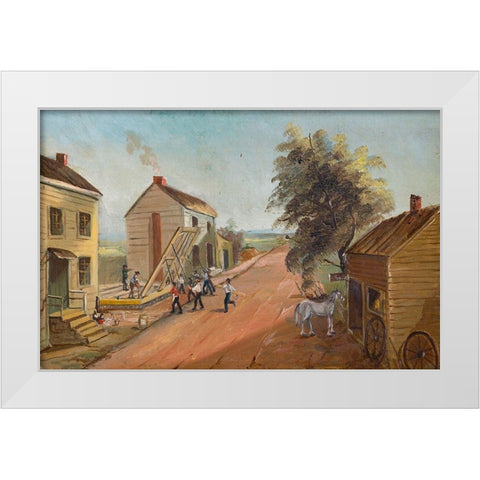 House Raising White Modern Wood Framed Art Print by Chappel, William P.