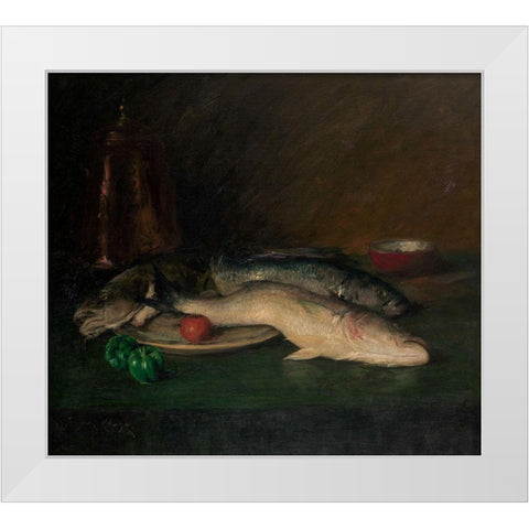 Still Life: Fish White Modern Wood Framed Art Print by Chase, William Merritt