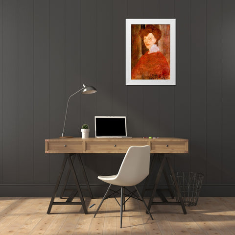 Portrait of a Woman 1907 White Modern Wood Framed Art Print by Modigliani, Amedeo