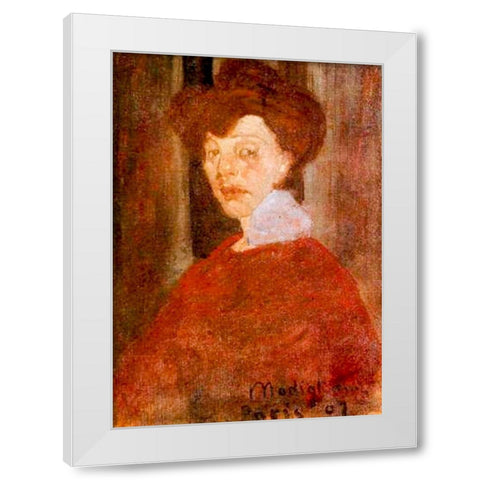 Portrait of a Woman 1907 White Modern Wood Framed Art Print by Modigliani, Amedeo