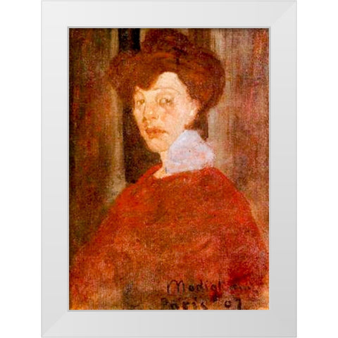 Portrait of a Woman 1907 White Modern Wood Framed Art Print by Modigliani, Amedeo