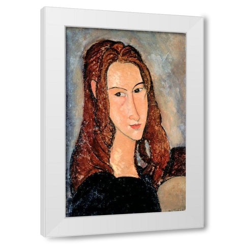 Portrat of Jeanne Hobuterne White Modern Wood Framed Art Print by Modigliani, Amedeo