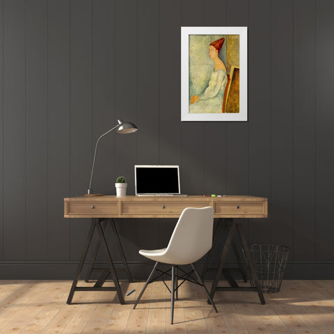 Jeanne Hebuterne assise de profil White Modern Wood Framed Art Print by Modigliani, Amedeo