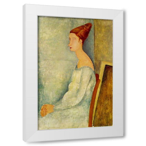 Jeanne Hebuterne assise de profil White Modern Wood Framed Art Print by Modigliani, Amedeo