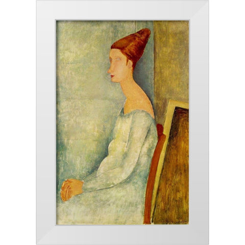 Jeanne Hebuterne assise de profil White Modern Wood Framed Art Print by Modigliani, Amedeo