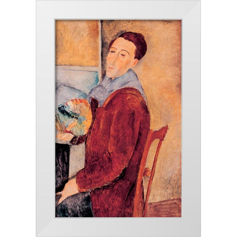 Autoportrait, 1919 White Modern Wood Framed Art Print by Modigliani, Amedeo