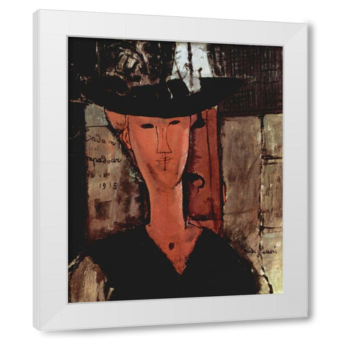 Lady in a hat White Modern Wood Framed Art Print by Modigliani, Amedeo