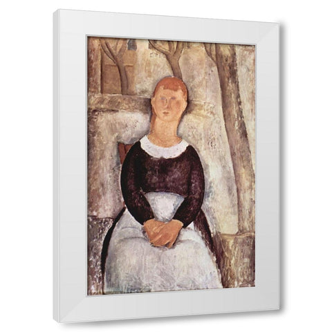 Seated maid White Modern Wood Framed Art Print by Modigliani, Amedeo
