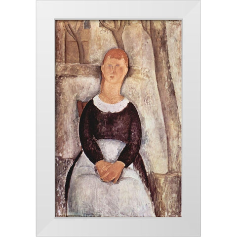 Seated maid White Modern Wood Framed Art Print by Modigliani, Amedeo