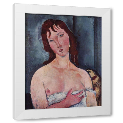 Head and shoulders of a woman White Modern Wood Framed Art Print by Modigliani, Amedeo
