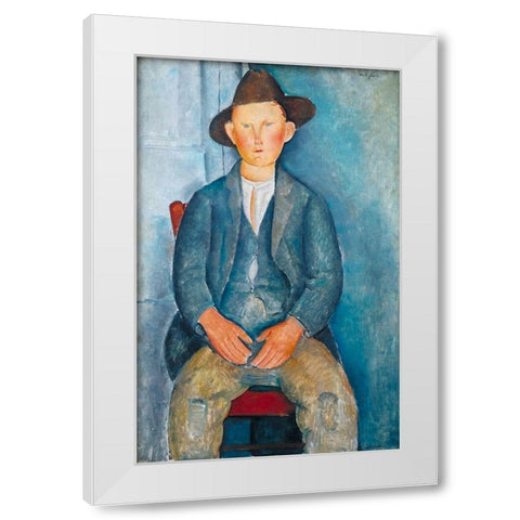 The Little Peasant, 1918 White Modern Wood Framed Art Print by Modigliani, Amedeo