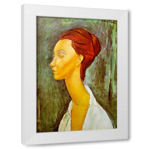 Portrait of Lunia Czechowska side view White Modern Wood Framed Art Print by Modigliani, Amedeo