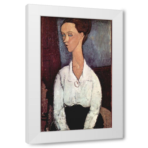 Portrait of Lunia Czechowska White Modern Wood Framed Art Print by Modigliani, Amedeo