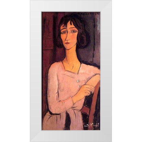 Marguerite-Seated, 1916 White Modern Wood Framed Art Print by Modigliani, Amedeo