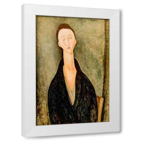 Portrait of Hanka Zborowska White Modern Wood Framed Art Print by Modigliani, Amedeo