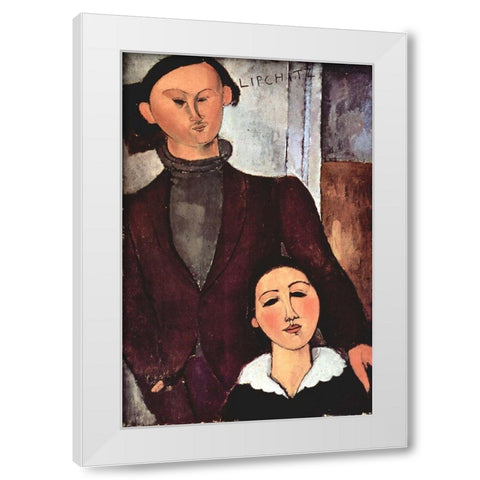 Portrait of Jacques and Berthe Lipchitz, 1916 White Modern Wood Framed Art Print by Modigliani, Amedeo
