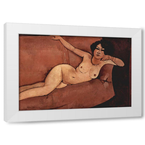 Nude on couch White Modern Wood Framed Art Print by Modigliani, Amedeo