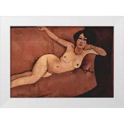 Nude on couch White Modern Wood Framed Art Print by Modigliani, Amedeo