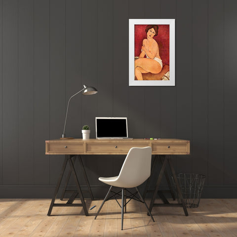 Seated nude White Modern Wood Framed Art Print by Modigliani, Amedeo