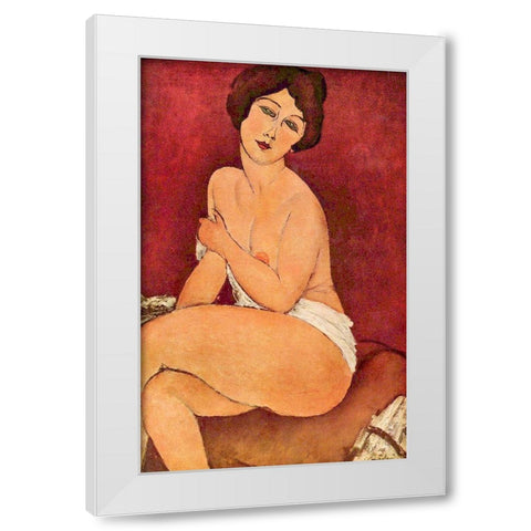 Seated nude White Modern Wood Framed Art Print by Modigliani, Amedeo