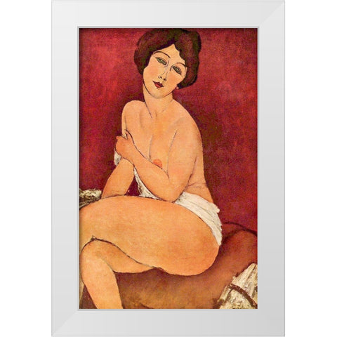 Seated nude White Modern Wood Framed Art Print by Modigliani, Amedeo