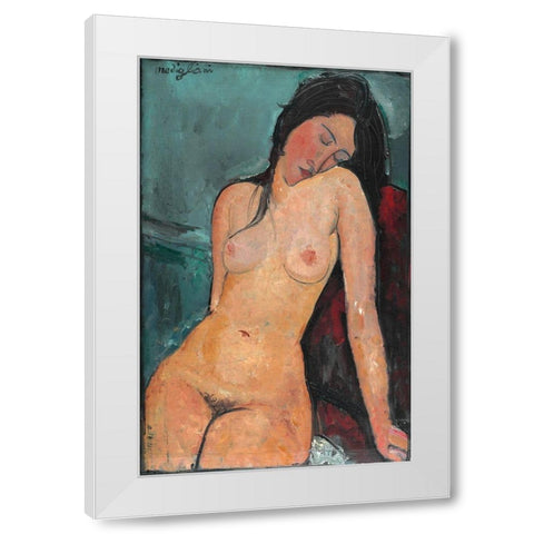 Nude with head on shoulder White Modern Wood Framed Art Print by Modigliani, Amedeo
