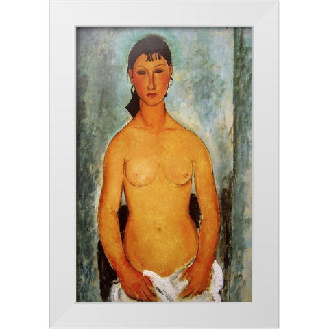 Seated nude girl White Modern Wood Framed Art Print by Modigliani, Amedeo