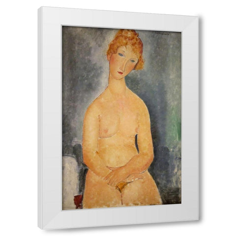 Seated Nude White Modern Wood Framed Art Print by Modigliani, Amedeo