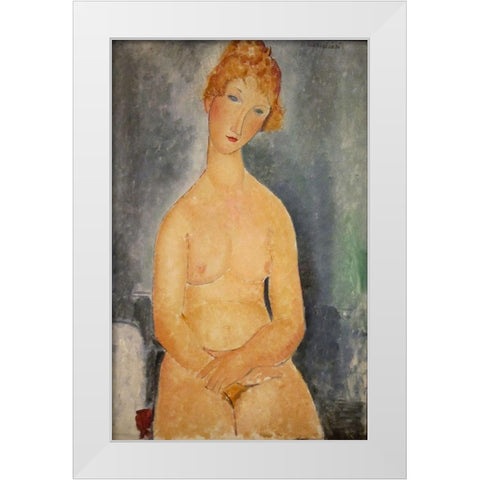 Seated Nude White Modern Wood Framed Art Print by Modigliani, Amedeo