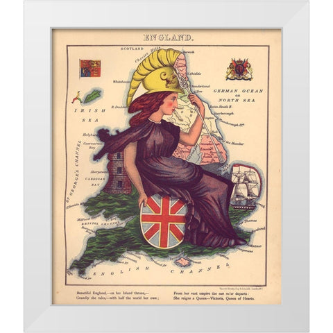 Anthropomorphic Map of England White Modern Wood Framed Art Print by Vintage Maps