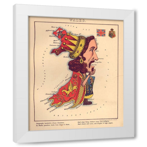Anthropomorphic Map of Wales White Modern Wood Framed Art Print by Vintage Maps