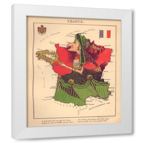 Anthropomorphic Map of France White Modern Wood Framed Art Print by Vintage Maps