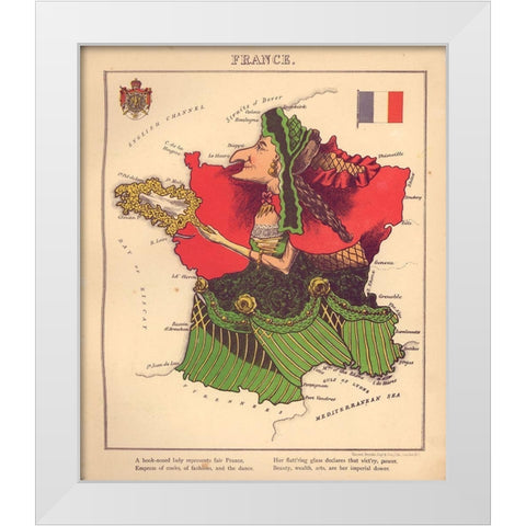 Anthropomorphic Map of France White Modern Wood Framed Art Print by Vintage Maps