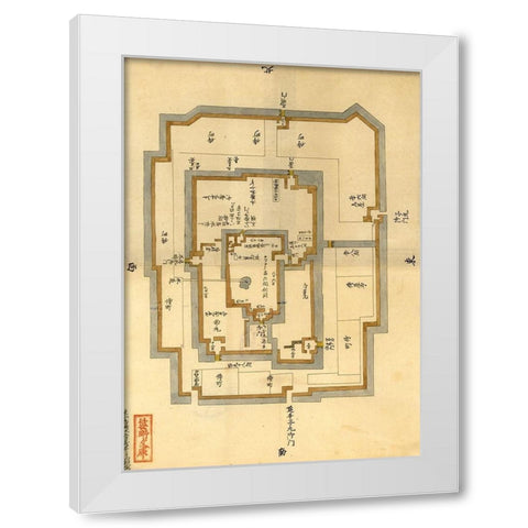 Japanese Castle Plan White Modern Wood Framed Art Print by Vintage Maps