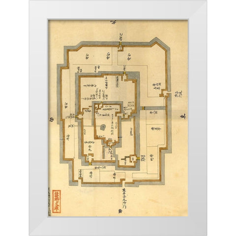 Japanese Castle Plan White Modern Wood Framed Art Print by Vintage Maps