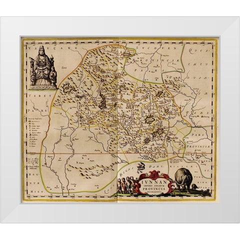 Hunan-China White Modern Wood Framed Art Print by Vintage Maps