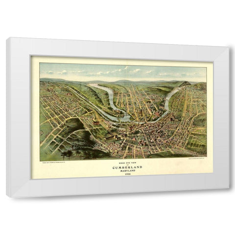 Cumberland-Maryland 1906 White Modern Wood Framed Art Print by Vintage Maps