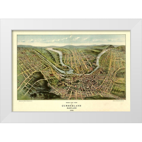 Cumberland-Maryland 1906 White Modern Wood Framed Art Print by Vintage Maps
