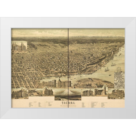 Tacoma-Washington 1890 White Modern Wood Framed Art Print by Vintage Maps