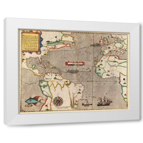 Sir Francis Drake in Santa Domingo 1589 White Modern Wood Framed Art Print by Vintage Maps