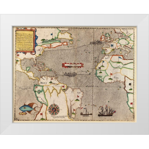 Sir Francis Drake in Santa Domingo 1589 White Modern Wood Framed Art Print by Vintage Maps